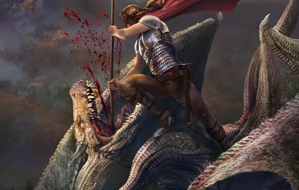 Picture dragon, warrior, Wyvern Slayer, Andrii Shafetov