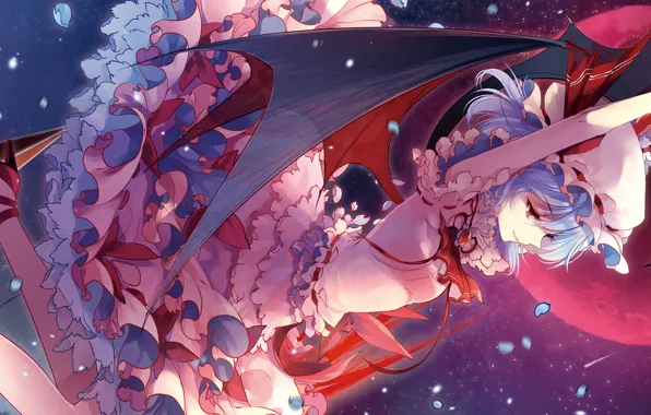 The sky, girl, game, wings, anime, art, touhou, remilia scarlet