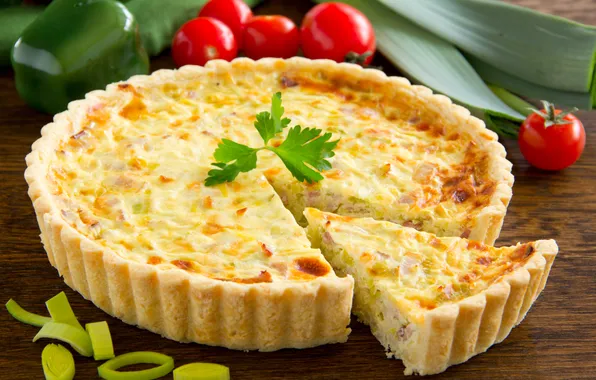 Pie, cakes, parsley leaves