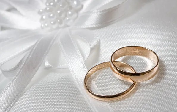 White, background, bow, wedding, engagement rings