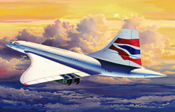 Art, painting, aviation, Concorde, ariplane
