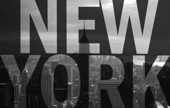 Picture text, the city, skyscraper, New York, USA, America, megapolis, the Empire state building