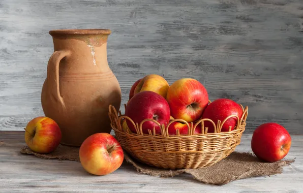Picture apples, pitcher, still life