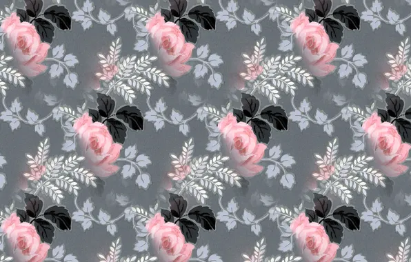 Pattern, roses, texture, grey background, floral pattern