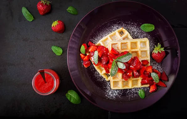 Strawberry, Dessert, Waffles
