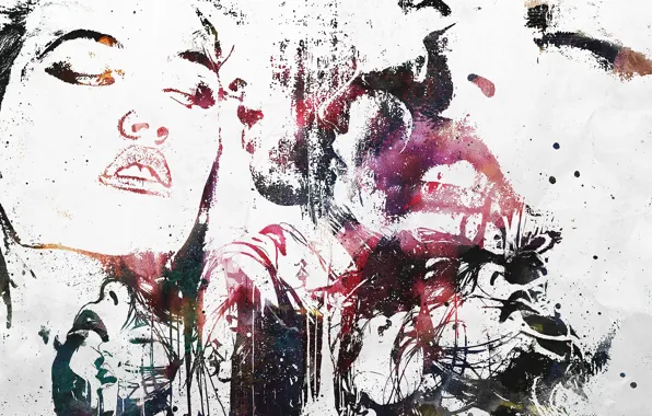 Girl, passion, face, lips, silhouettes, Alex Cherry, artwork, love.