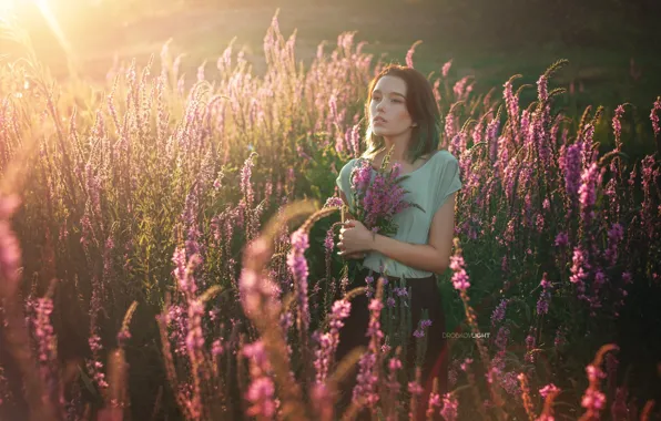 Girl, flowers, mood, meadow, Alexander Drobkov-Light, Maria Larina