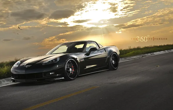 Picture road, the sky, Corvette