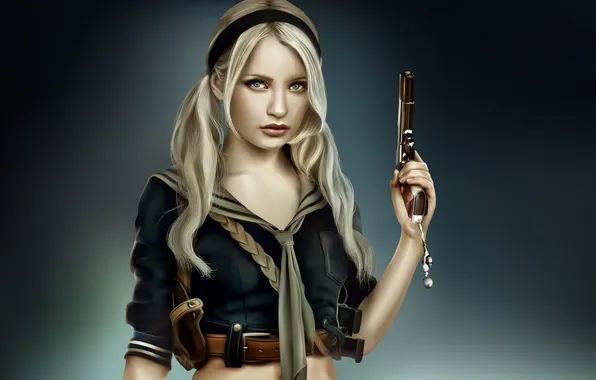 Picture girl, weapons, Forbidden, Sucker Punch, Babydoll, Emily Browning