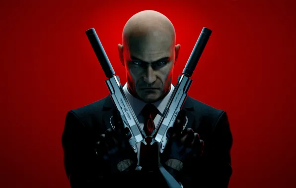 Picture weapons, bald, tie, gloves, jacket, muffler, Agent 47, Silver baller