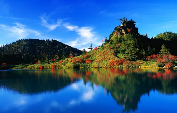 Autumn, the sky, water, vegetation