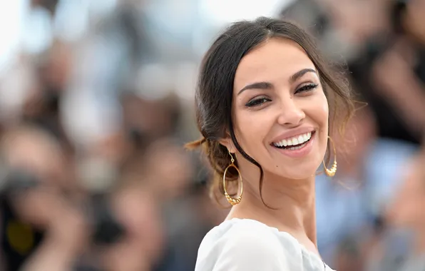 Joy, smile, earrings, lips, brown hair, Madalina Diana Ghenea, Italian, Madalina Diana Ghenea