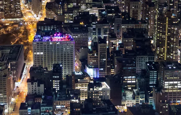 Night, the city, lights, building, tower, street, usa, new york city