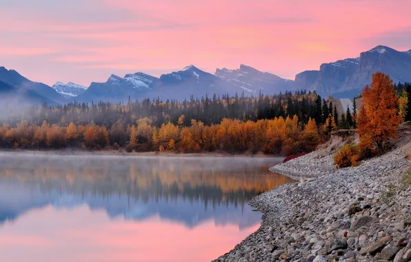 Autumn, forest, lake, Alberta, Canada, National park