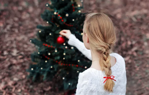 Picture mood, holiday, toy, girl, tree
