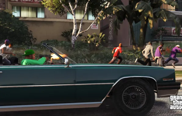 Picture machine, street, gang, Grand Theft Auto V, Franklin, Grove Street, Ballas, Screenshots