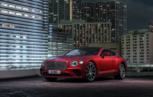 Night, red, the city, coupe, Bentley, 2019, Continental GT V8