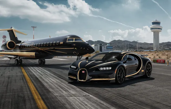 Picture rendering, Bugatti, supercar, Private Jet, Chiron