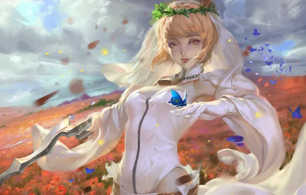 Girl, butterfly, sword, the saber, Fate / Grand Order, Fate / Extra