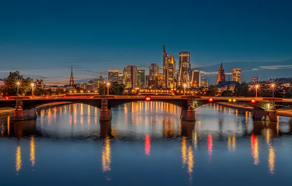 Bridge, river, Germany, Frankfurt
