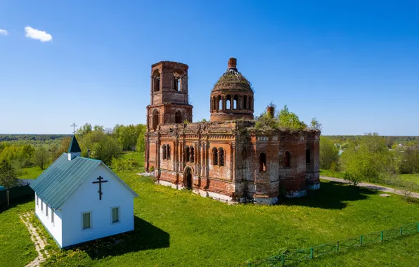 The sun, nature, spring, Church, temple, Moscow oblast