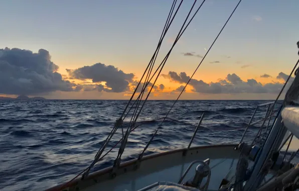 The sky, clouds, the ocean, morning, yacht, Hawaii, ocean, Hawaii