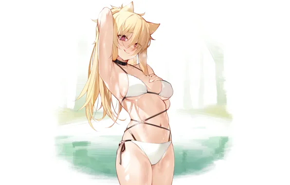 Kawaii, girl, wet, pussy, nothing, anime, water, cat