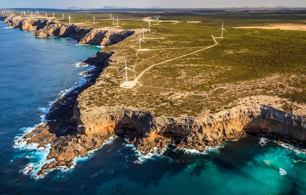 Picture sea, shore, Australia, windmill, Electromechanical, Port Lincoln