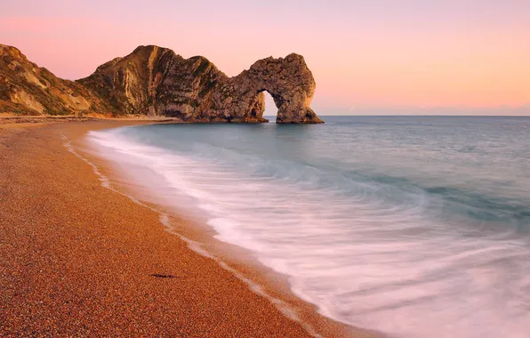 Picture beach, rocks, the evening, arch, The Jurassic coast, Durdle Door, the South of England