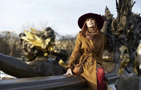 Picture girl, smile, hat, coat