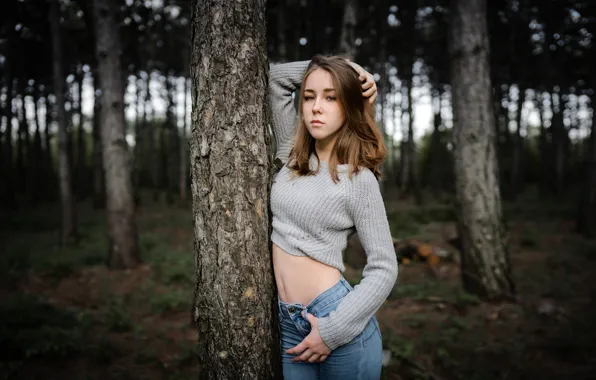 Forest, look, nature, sexy, pose, Park, model, tummy