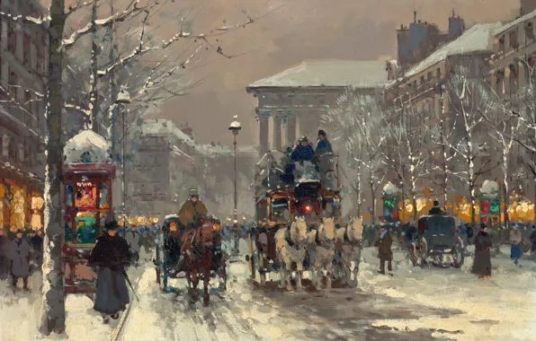 Picture winter, Paris, winter scene in Paris 1930's, Edouard Cortes
