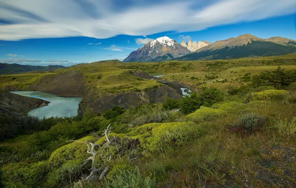 Picture clouds, mountains, river, Chile, Patagonia