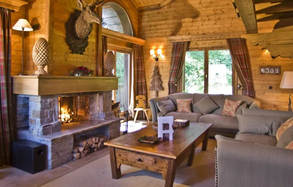 Design, style, room, interior, fireplace, country house