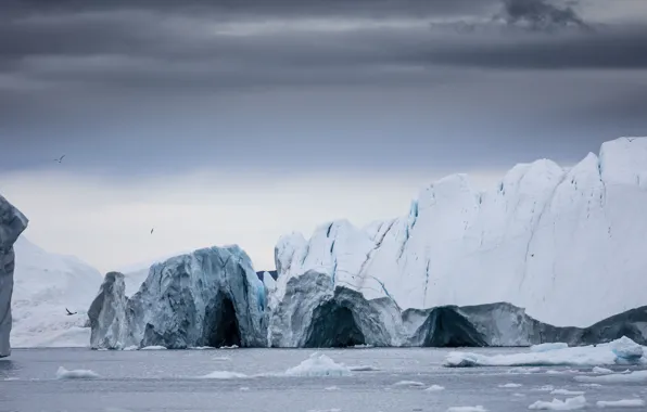 Cold, ice, winter, sea, the sky, water, clouds, snow