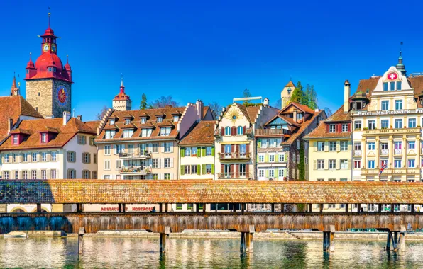 Picture bridge, river, building, home, Switzerland, Switzerland, Lucerne, Lucerne