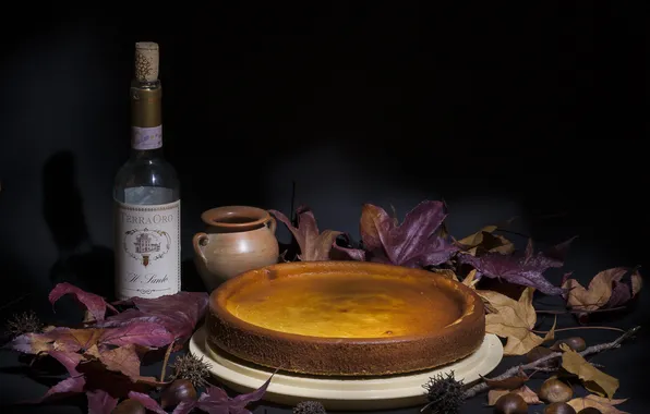 Autumn, leaves, bottle, pie, still life, pot, chestnuts, Antonello Maccioni