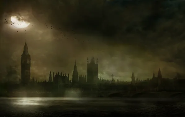 London, Bridge, Night, Tower, River, Thames, Big Ben, The Testament of Sherlock Holmes