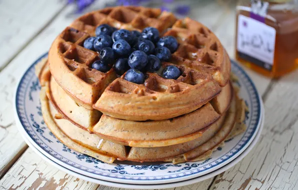 Picture berries, waffles, cakes, blueberries