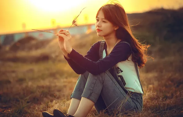 Look, girl, sunset, Asian