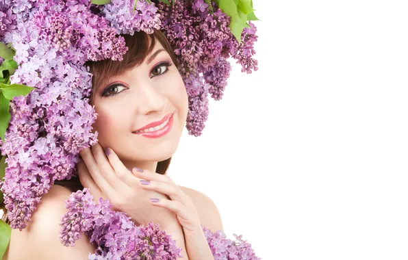 Look, girl, smile, brown hair, lilac, kareglazaya