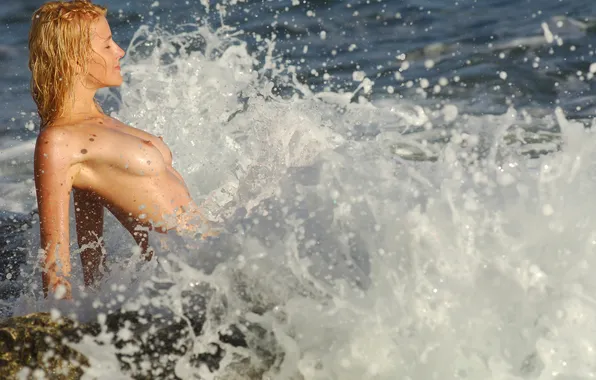 Sea, foam, girl, squirt, blonde, profile, Mila, mila