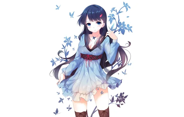 Picture white, look, girl, background, anime, brunette