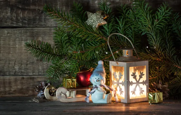 New year, spruce, flashlight, decor