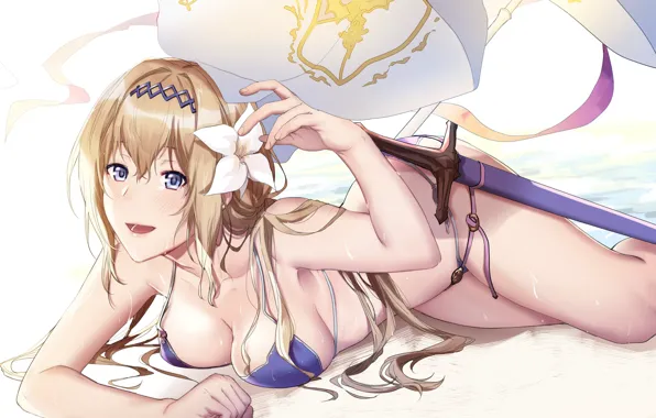 Picture beach, girl, flowers, art, Granblue Fantasy