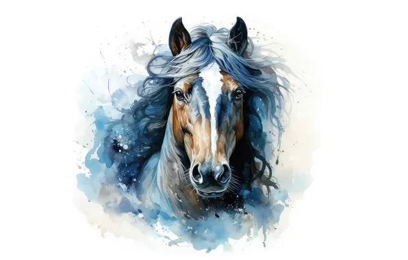 Face, horse, horse, portrait, divorce, watercolor, mane, white background