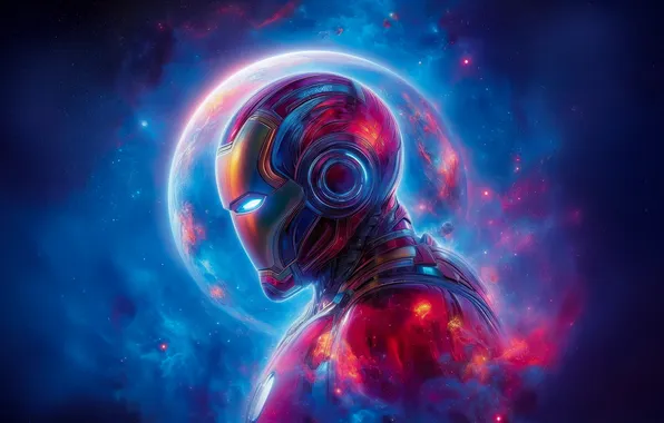 Space, sphere, Iron man, Iron Man, super heroes, digital art, Marvel Comics