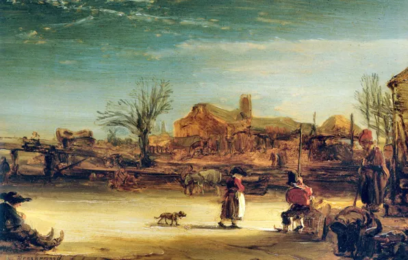 Picture, genre, Winter Landscape, Rembrandt van Rijn