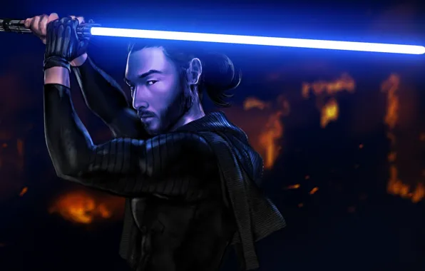 Male, star wars, art, lightsaber, jedi, Asian