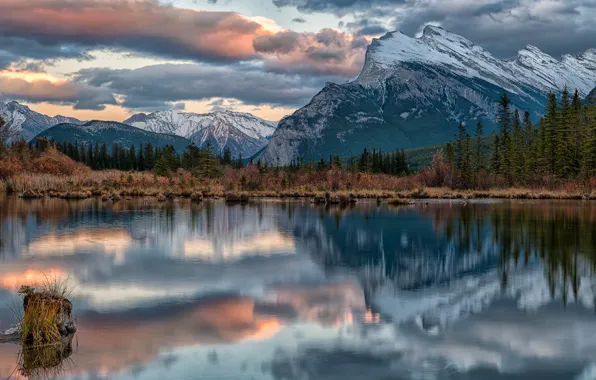 Forest, mountains, lake, Canada, Albert, Banff National Park, Alberta, Canada